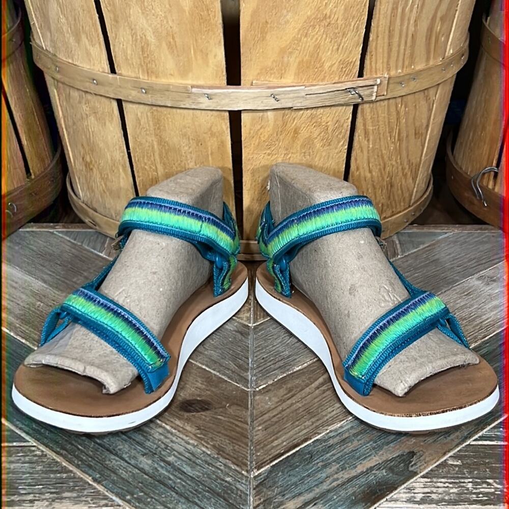 Teva Original Universal Blue Green Ombré Stripe Adjustable Sandals Womens Size 9 - Picture 8 of 12